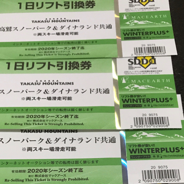 高鷲スノーパーク&ダイナランド共通リフト半額券 3枚 - ウィンタースポーツ