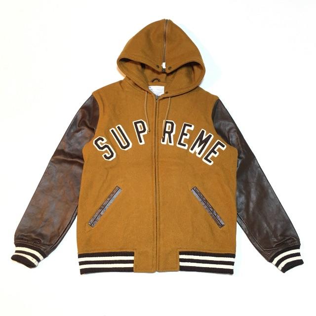 ブラウンSizeSupreme シュプリームHOODED VARSITY JACKETスタジャン