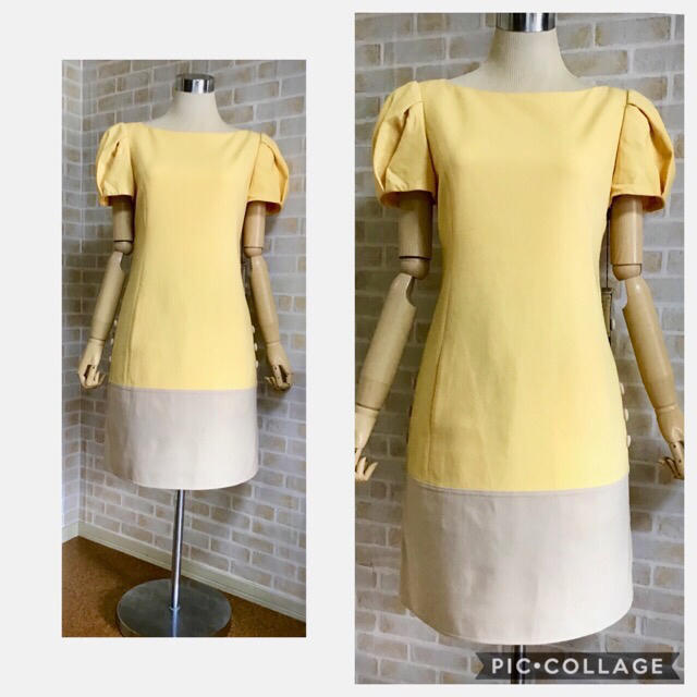 新品タグ付◇フォクシー◇ブティックライン◇黄系×ベージュ切り替え