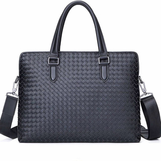 新品 ビジネスバッグ 編み込み 本革 ブリーフケース 書類鞄 黒 ブラック
