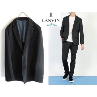 ランバンオンブルー(LANVIN en Bleu)の新品 定価48600円 ランバン ストレッチタフタ ジャージーブレザー 黒 52(テーラードジャケット)