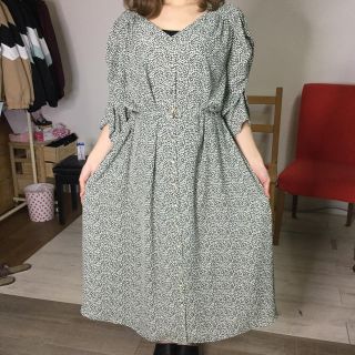 定価23000円＋税 インナーキャミ付き小花柄シャツワンピース グリーン2(ロングワンピース/マキシワンピース)