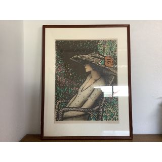 カシニョール☆公園の婦人のプロフィール　リトグラフ　27/150　直筆サイン(版画)