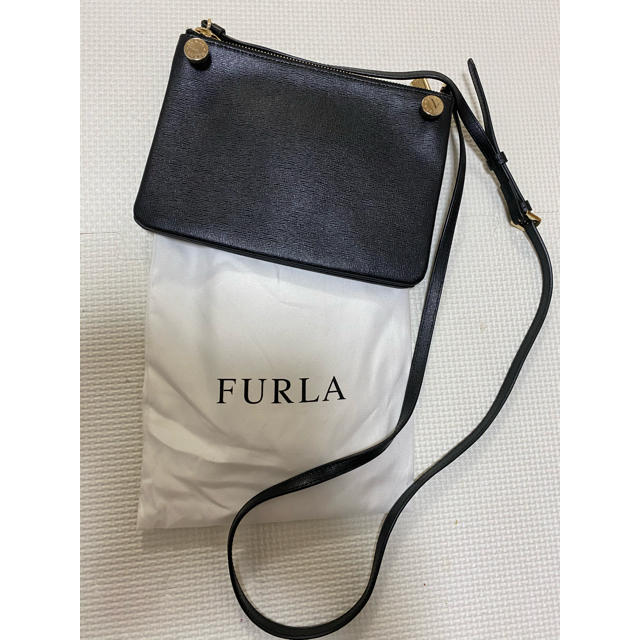 【美品】FURLA コーティングレザークロスボディ ミニショルダー ブラック