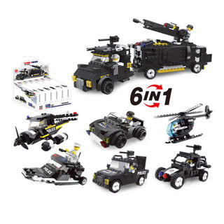 ポリス　警官　レゴ互換　6つの乗り物　合体可能(知育玩具)