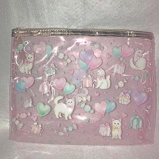 フランシュリッペ(franche lippee)のプール等にもたけいみきクリアポーチキャットバルーンピンクLサイズゆめかわいい(ポーチ)