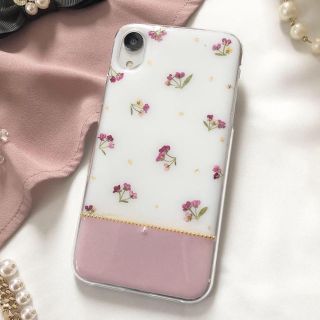 ダスティピンク×ホワイト ♡ 可憐 ♡ 押し花スマホケース(iPhoneケース)