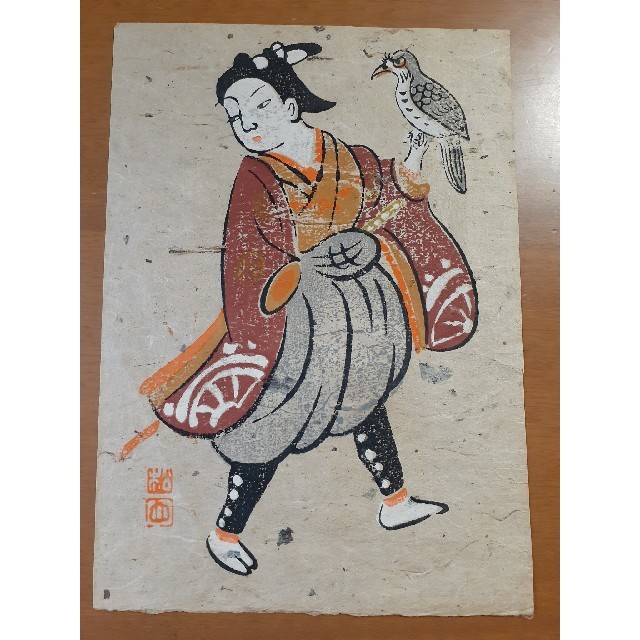 大津絵　和紙肉筆　鷹匠