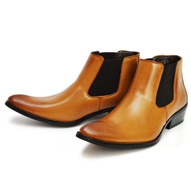 【新品】メンズ ブーツ サイドゴア 革靴 ブラウン 25.5~27.5cm