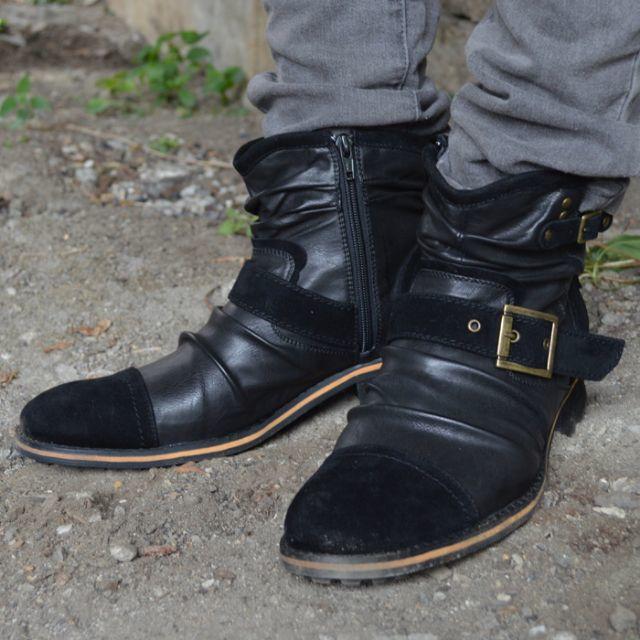 【新品】メンズ ブーツ ドレープブーツ ベルト ブラック 25~28cm メンズの靴/シューズ(ブーツ)の商品写真