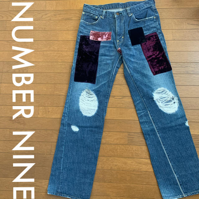 NUMBER (N)INE(ナンバーナイン)のNUMBER NINE ベロア パッチワーク ダメージ デニム  カートデニム メンズのパンツ(デニム/ジーンズ)の商品写真