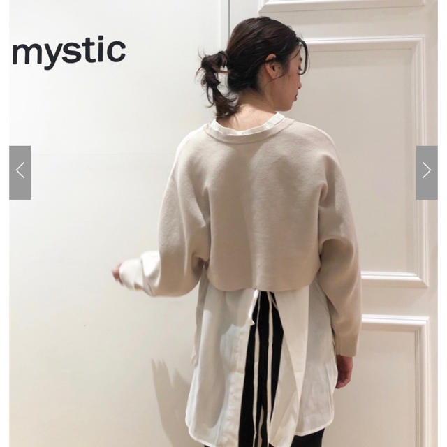 mystic BACKリボンロングシャツ オフホワイト