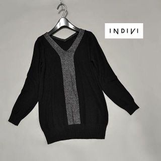 インディヴィ(INDIVI)のINDIVI Vネック ニット ロング 黒 42 LL アンタイトル 23区(ニット/セーター)