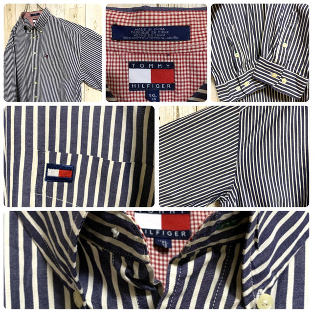 TOMMY HILFIGER(トミーヒルフィガー)の【オールドトミー】トミーヒルフィガー☆ロゴ刺繍ストライプBDシャツ XXL メンズのトップス(シャツ)の商品写真