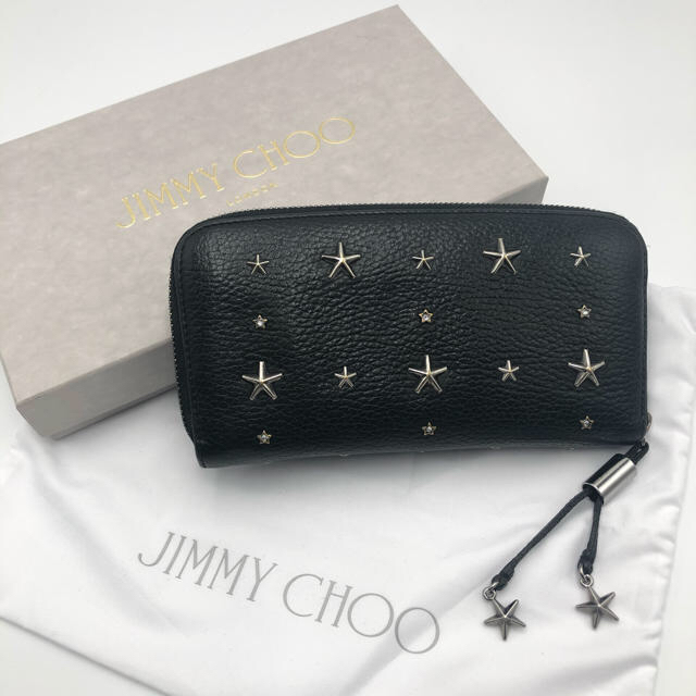 レディースJIMMY CHOO  FILIPA GRY BLACKラウンドファスナー長財布