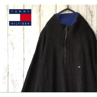 トミーヒルフィガー(TOMMY HILFIGER)の【希少☆古着】トミーヒルフィガー 刺繍ロゴ ハーフジップ ニット セーター(ニット/セーター)