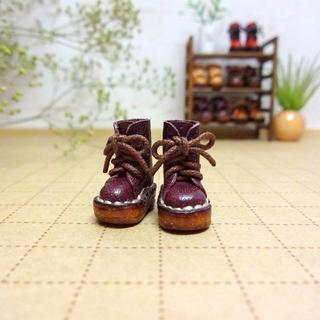 プチブライスサイズ レースアップ ミドルブーツ 紫色 ミニチュア 靴(人形)