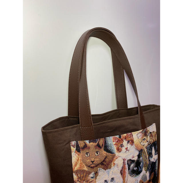 猫柄コードバッグ　brown