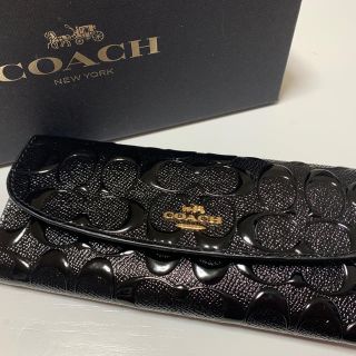 <美品>COACH 財布 パテントレザーブラック