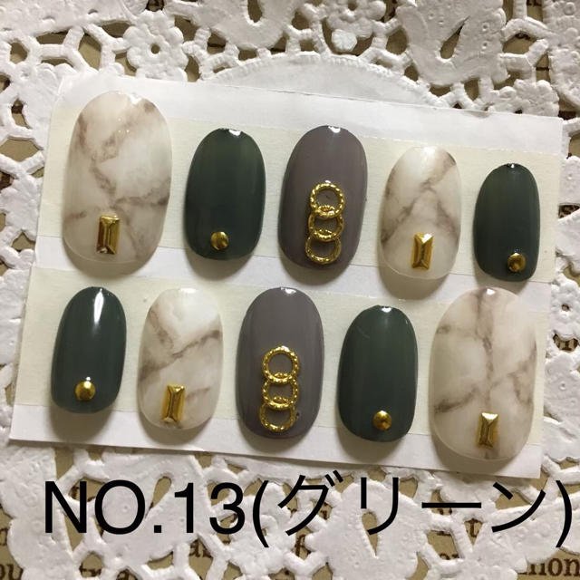 ネイルチップ NO.13(グリーン) コスメ/美容のネイル(つけ爪/ネイルチップ)の商品写真