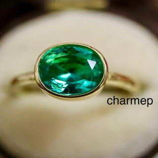 高品質＊インドジュエリー風エメラルドグリーンのストーンのゴールドカラーリング指輪(リング(指輪))
