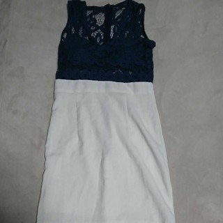 キャバ ドレス ワンピース レース ネイビー ホワイト(ナイトドレス)