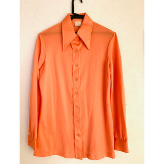 70sオレンジ色ポリシャツ(シャツ/ブラウス(長袖/七分))