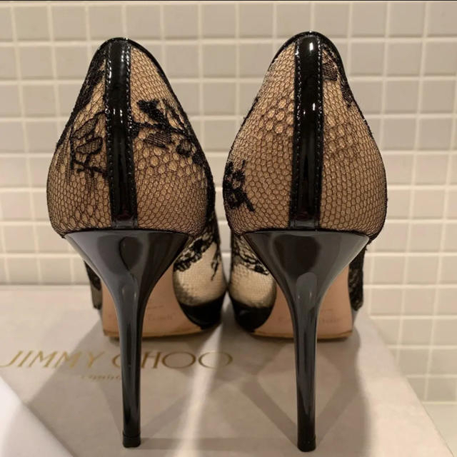 JIMMY CHOO - ジミーチュウ☆レース オープントゥパンプス(22.5cm)美品