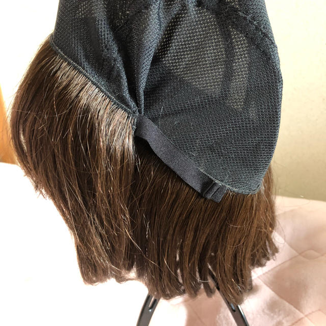 人毛ミックス帽子用付け毛ショート（キャップ縫付）