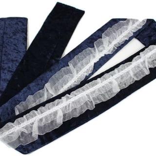 二尺袖・振袖用 フリル付 重ね衿 日本製 ベロア 紺 ロココ(和装小物)