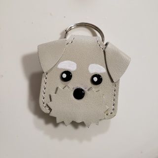 手作り　革　キーホルダー　コインケース　シュナウザー　犬　白シュナ(その他)