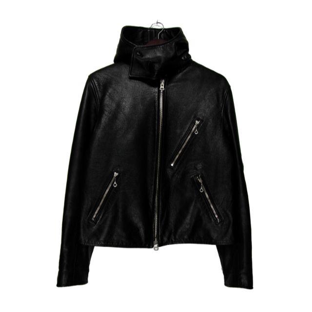 日本最級 Yohji プールオム□18AWフード付き袖ロゴレザーライダース