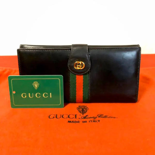 Gucci - 美品 グッチ オールドグッチ シェリーライン レザー 長財布 二つ折り 黒の通販 by マチルダ's shop｜グッチならラクマ