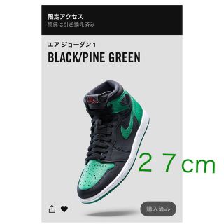 ナイキ(NIKE)のナイキ エアジョーダン1  レトロハイ ブラック　パイングリーン(スニーカー)