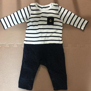 プチバトー(PETIT BATEAU)のプチバトー ボーダーロンパース  カバーオール マリニエール (ロンパース)