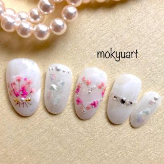 mokyuart39＊押し花　ネイルチップ　ピンク　ブライダル  春ネイル　