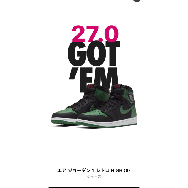 NIKE AIR JORDAN1 PINE GREEN 27.0