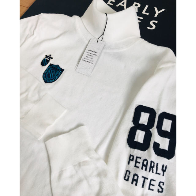 新品 パーリーゲイツ カシミアタッチセーター サイズＬ (５)白 PG王冠ロゴ