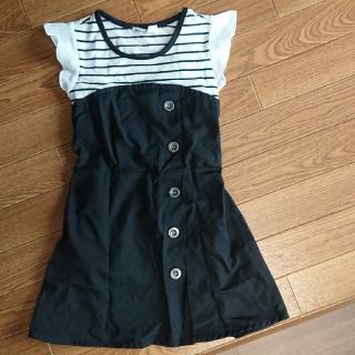 イッカ(ikka)のワンピース 子供服 女の子 ikka 130 白 黒(ワンピース)