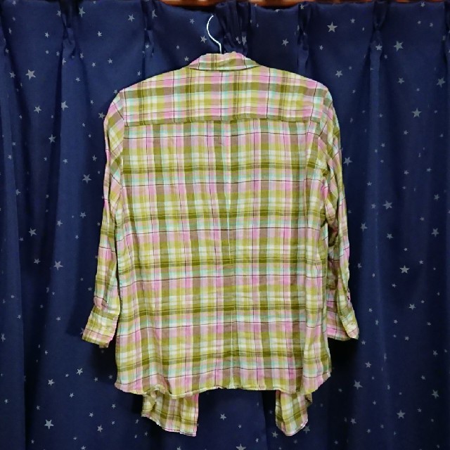 UNIQLO(ユニクロ)の★UNIQLO　麻 チェックシャツ ピンク グリーン★ レディースのトップス(シャツ/ブラウス(長袖/七分))の商品写真