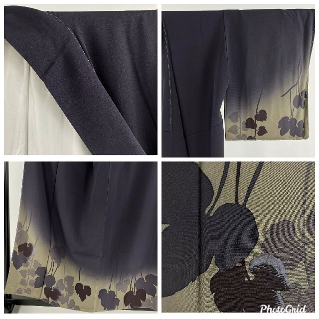 正絹袷訪問着 葉柄 部分刺繍 ぼかし 濃紫 正絹袷訪問着 葉柄 部分刺繍 ぼかし 濃紫