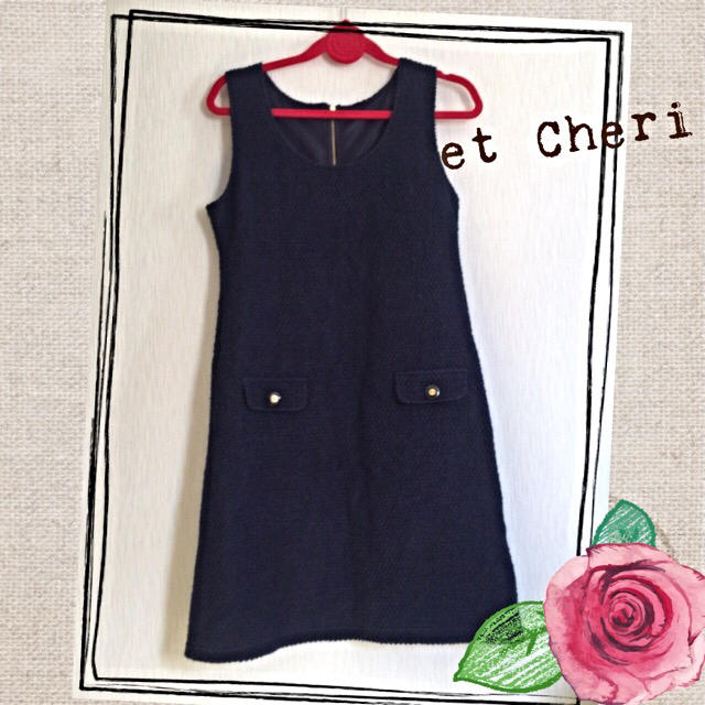 et Cheri(エシェリ)のet Cheri 🌸 紺 膝丈ワンピ レディースのワンピース(ひざ丈ワンピース)の商品写真