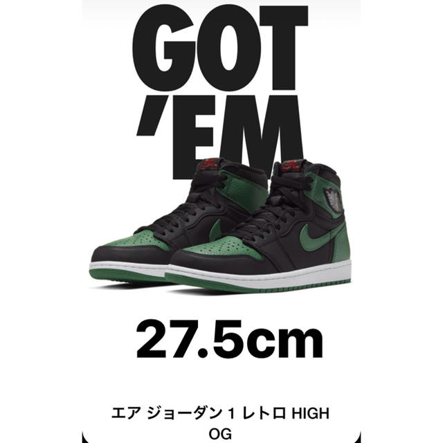 NIKE(ナイキ)のNIKE AIRJORDAN 1 BLACK/PINE GREEN 27.5cm メンズの靴/シューズ(スニーカー)の商品写真