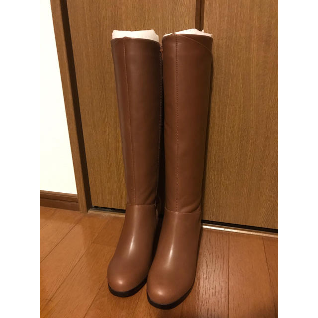 未使用新品37■Piche本革アバハウス23.5cmくすみグレーロングブーツ黒