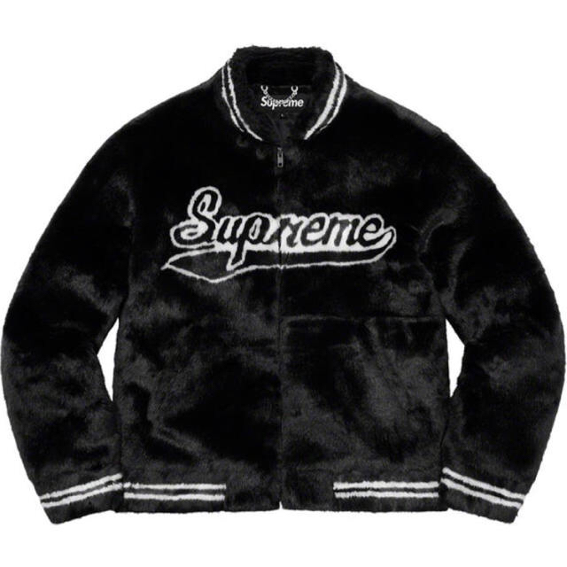 Supreme(シュプリーム)のキムタク着用 黒 L Faux Fur Varsity Jacket メンズのジャケット/アウター(ブルゾン)の商品写真