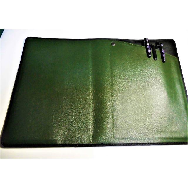 Cover pocket【A4ノートカバー】２冊用■合皮■グリーン/黒 ハンドメイドの文具/ステーショナリー(その他)の商品写真