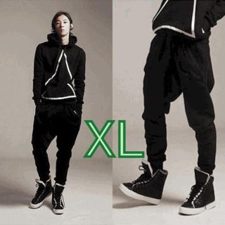 黒 XL メンズ 春夏 サルエルパンツ ルーズパンツ タウンユース かっこいい(サルエルパンツ)