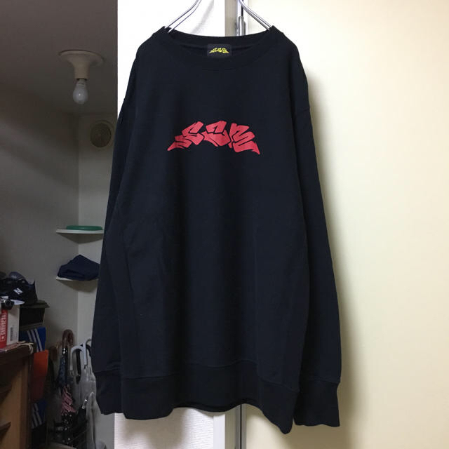 STUSSY - 90sデザイン古着 スウェット 黒赤 厚手肉厚 デカロゴ ワン ...