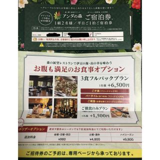 新品 即決 アンダの森 伊豆 一碧湖 無料 宿泊券 WEB予約　静岡県伊東市