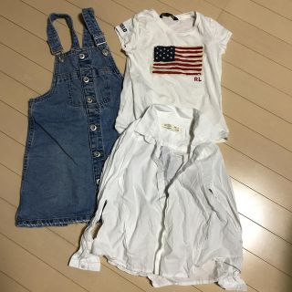 ザラ(ZARA)のZara デニムジャンパースカート　白シャツ　ラルフローレン Tシャツ120(スカート)